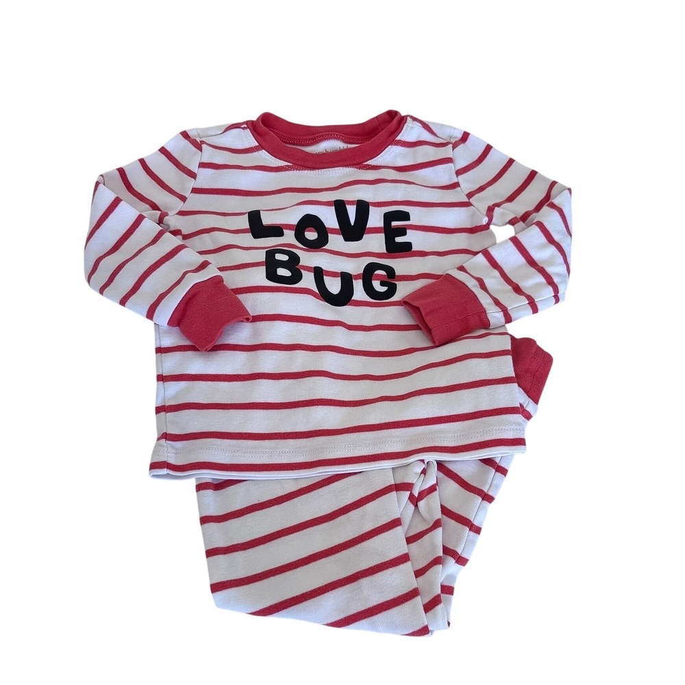 Pottery Barn Kids Love Bug Pajama Set 3T Red White Striped Cotton Sleepwear